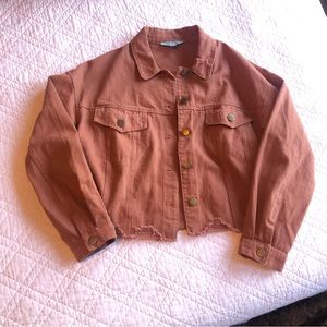 Women’s Burnt Orange Cropped Distressed Jean Denim Jacket